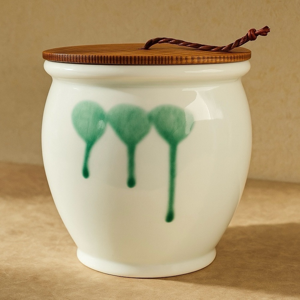 Tokoname Ware Hisamatsu Kiln Urn Vase with Wooden Lid